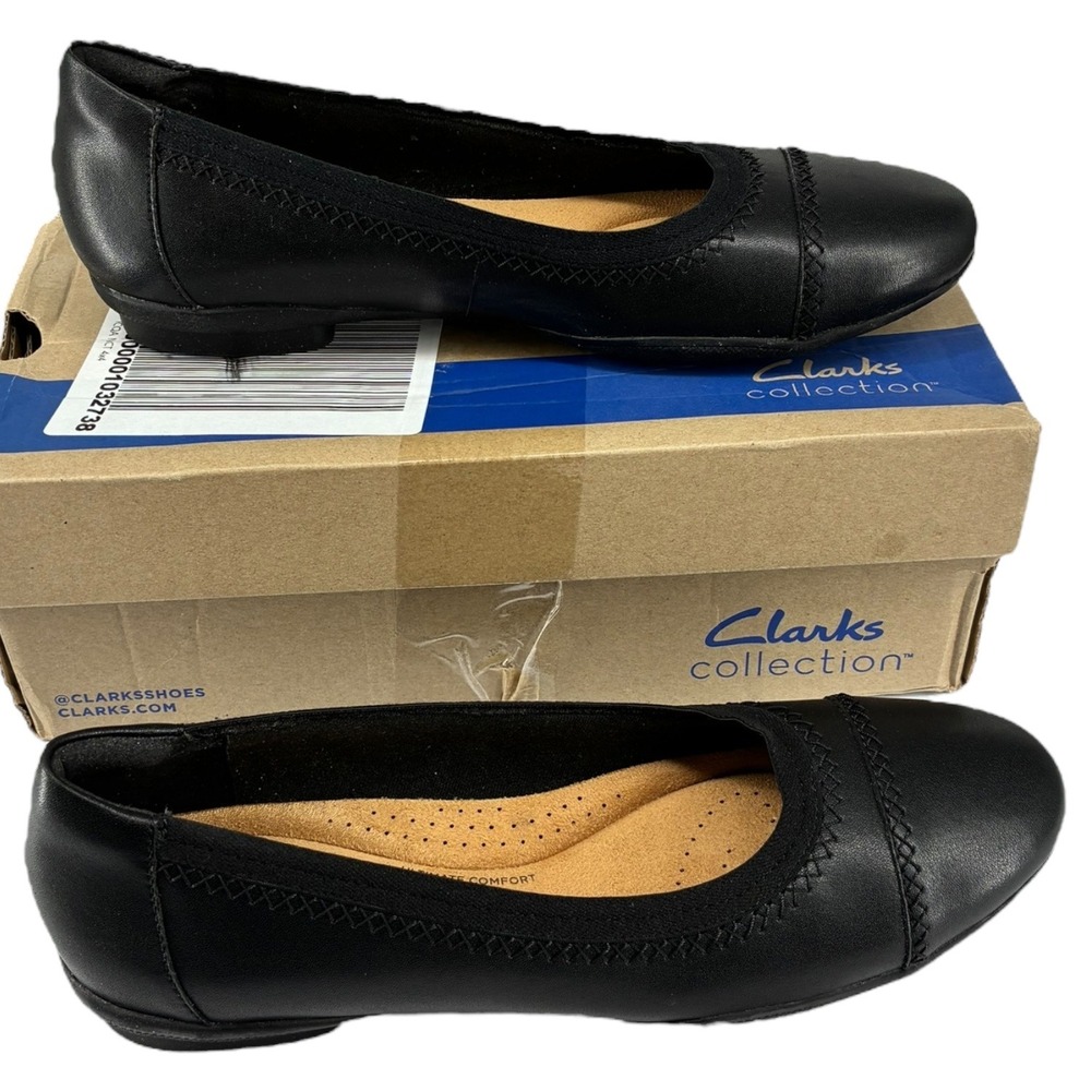 Clarks Sara Bay Black Leather Comfort Ballet Flats Work Shoes 7M NIB - Picture 4 of 5